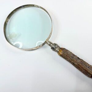 Antique English Sterling Silver and Stag Horn Handheld Magnifying Glass SS178
